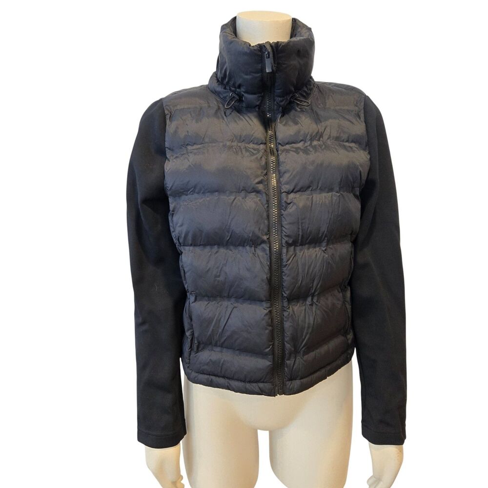 Chicos Jacket Size 0 / 4 Black Puffer Black Knit Sleeves Full Zip Lightweight